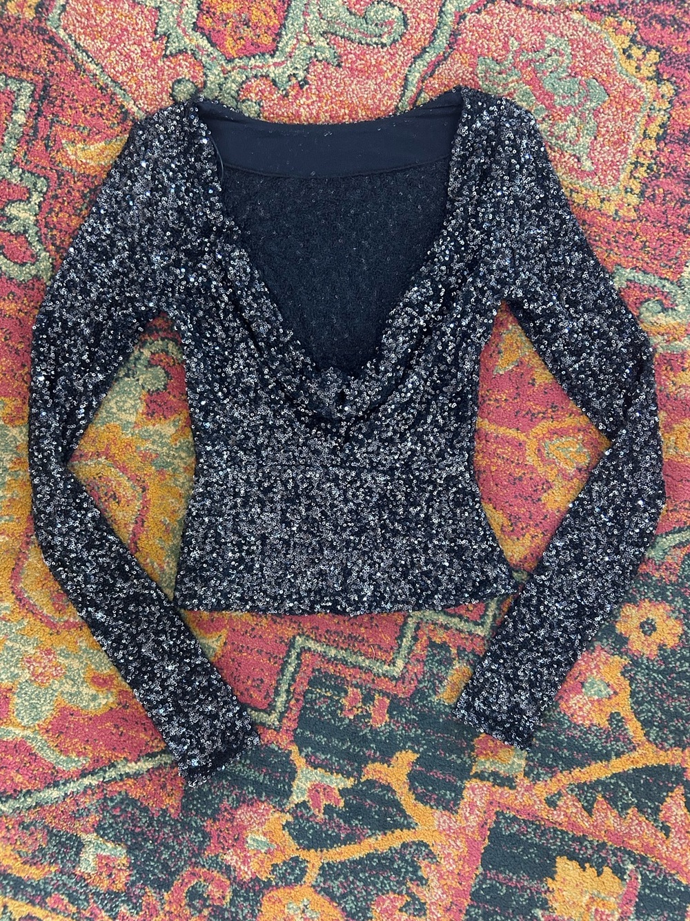 Free People | Women's Navy Blue Leading The Way Sequin Long-Sleeve Top Size XS - Picture 13 of 16